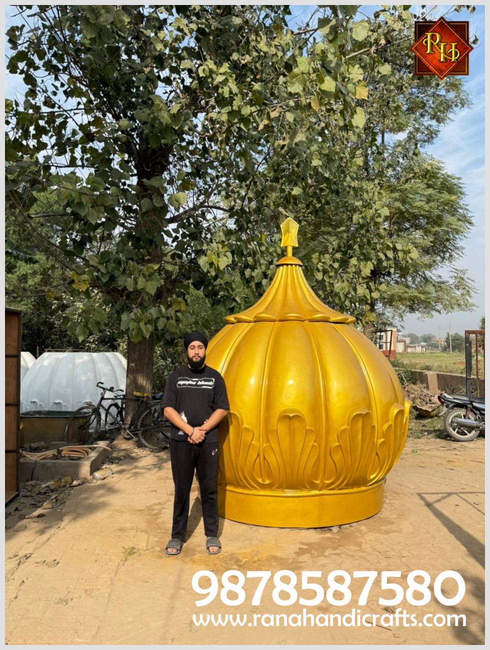 Uday Veer Singh Standing with Beautiful 9ft Gumbad for Gurdwara Sahib in UK