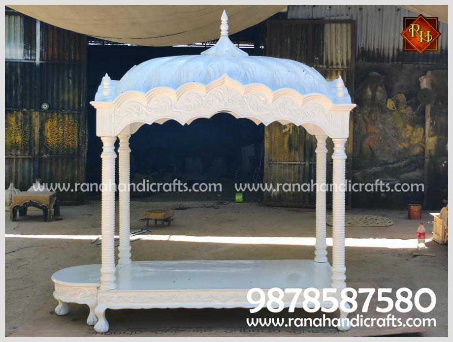 Bright White Coloured Palki Sahib for Home with Small Pidi Sahib for Degh - Code HM03