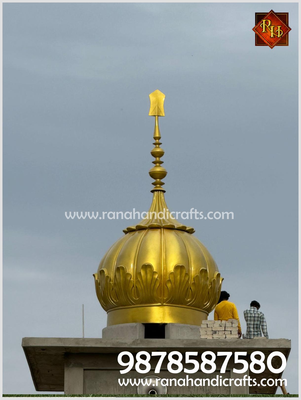 Close up view of 9ft diameter golden silicon fiber dome showing intricate petal design.