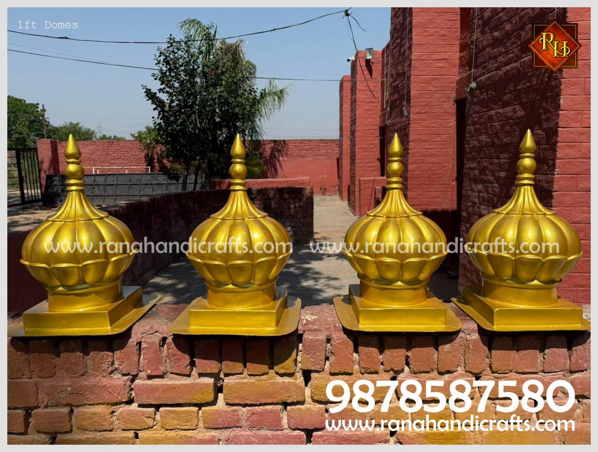 Close-up of 1ft golden reinforced fiber domes, demonstrating the same quality and finish as our large-scale international projects.