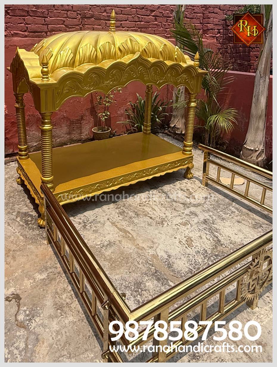 Wide angle view of the Golden Palki Sahib and matching diwan hall railing showcasing industrial grade craftsmanship.