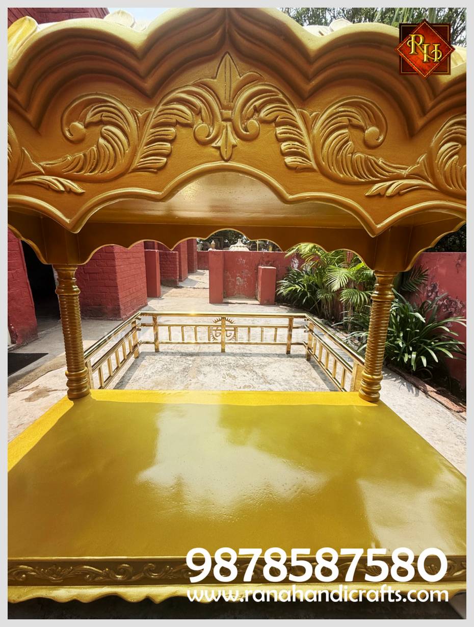 Interior view of the Golden Palki Sahib showcasing the smooth gold leaf finish and high-quality silicon fiber work.