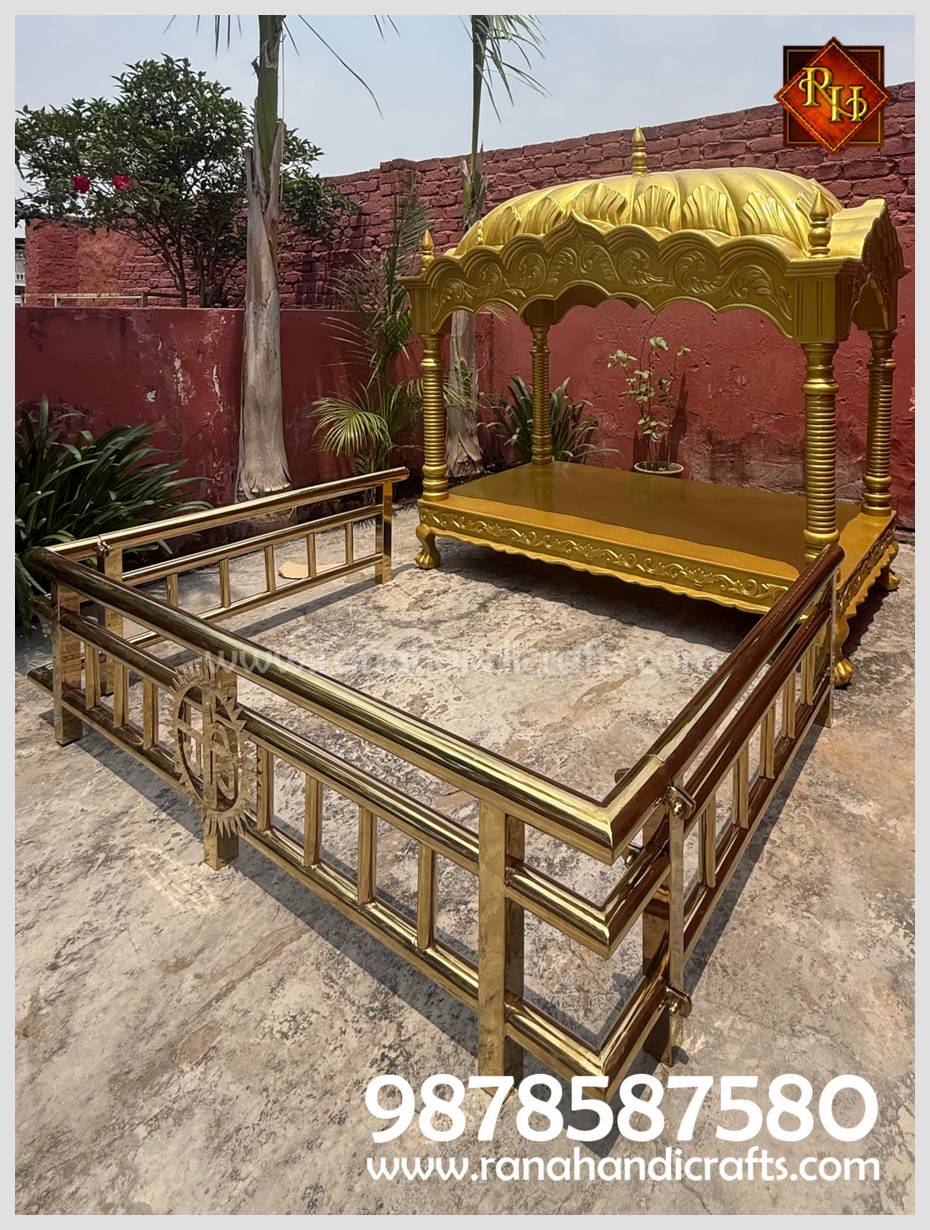 Side angle of the Palki Sahib HM-03 and golden railing, highlighting the weather-proof and durable silicon fiber material.