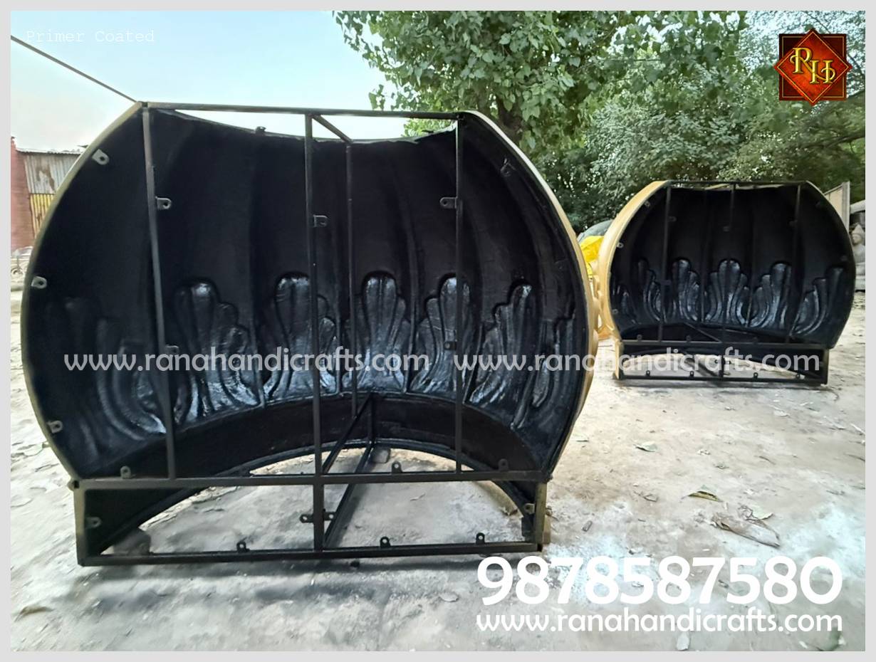 Interior view of the dome halves showing the reinforced black-painted Mild Steel (MS) frame structure designed for extreme durability.