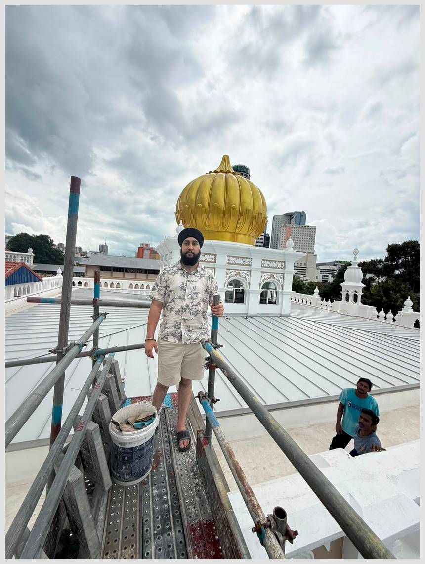 Seva of 20ft Gumbad (Gurdwara Dome) at Wadda Gurdwara Sahib at Penang (Malaysia) - Uday Veer Singh Rana (Prop.) Standing Next to it.