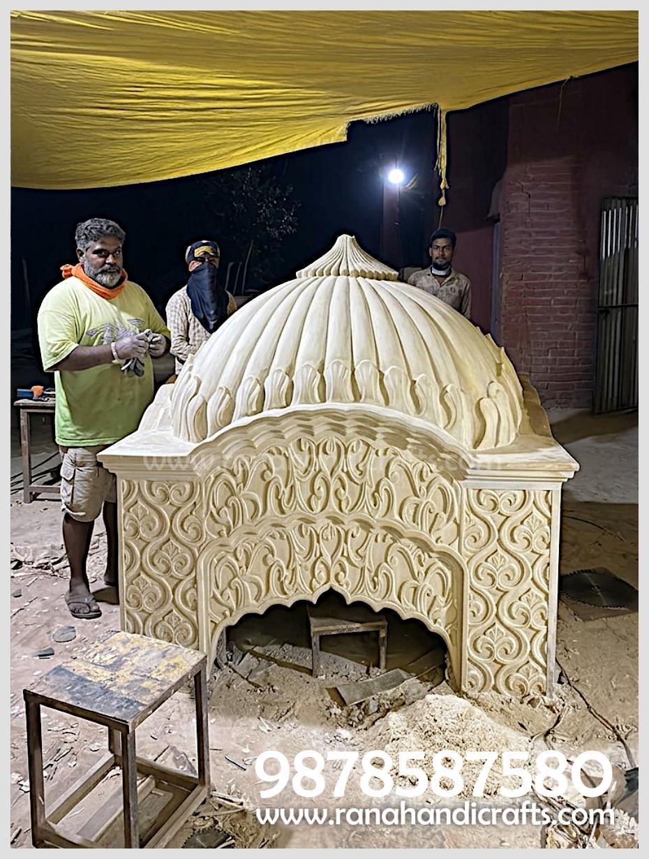 Expert detailing on the Palki Sahib dome / gumbad structure for Palki Sahib PK13 being prepared for Shri Nankana Sahib