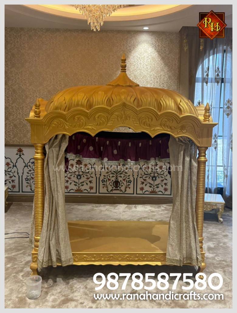 Perspective of the installed Palki Sahib (HM03) in a Chandigarh residence, showing the room's elegant interior design.