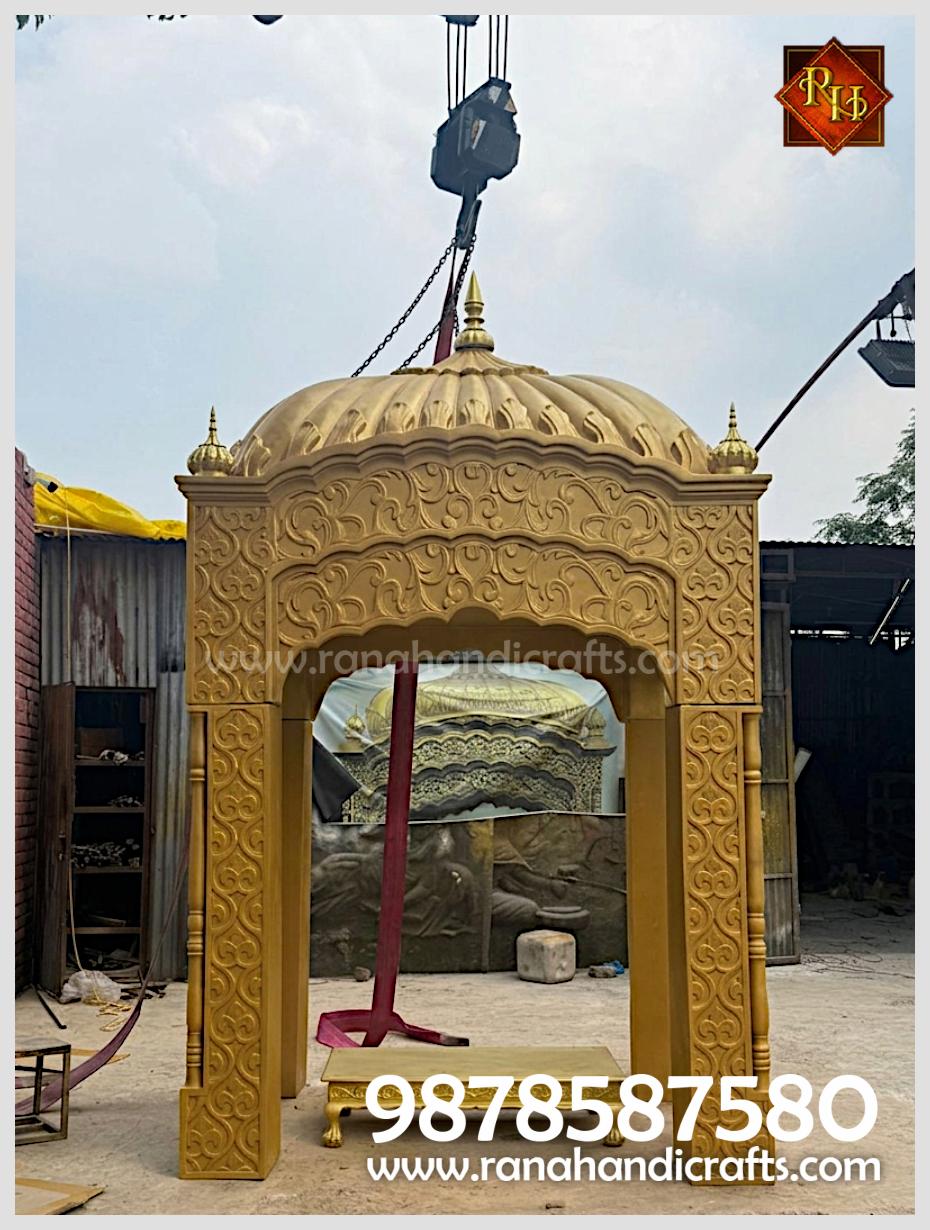 Front elevation of the PK13 Palki Sahib being made ready for Nankana Sahib in Pakistan with decorative carvings
