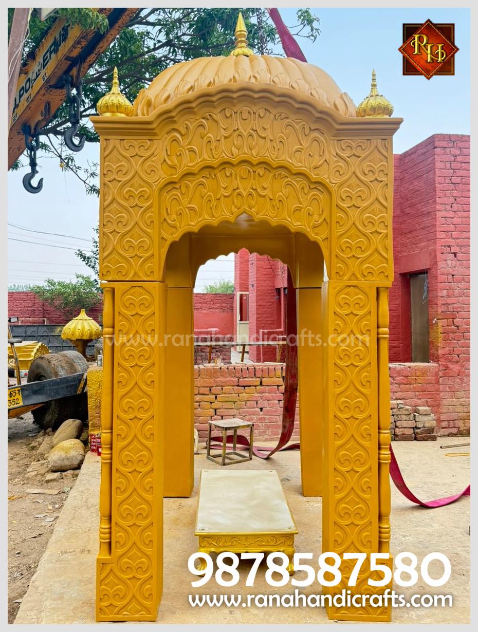 Complete side profile view of the PK13 Palki Sahib structure ready for Nankana Sahib in Pakistan