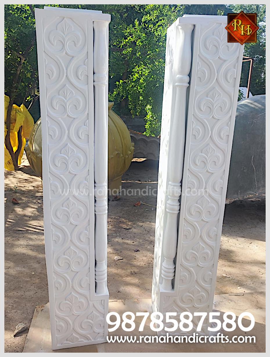 White finish ornate pillars for the Palki Sahib being prepared for the UK Gurdwara project