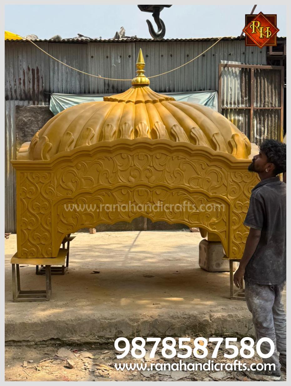 View of the Palki Sahib Golden Coloured Dome / Gumbad During the manufacturing stage at our Workshop
