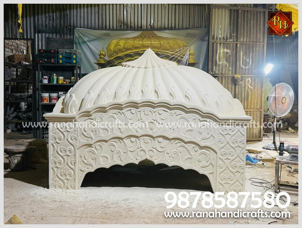 Front angle of the White Palki Sahib (for UK) dome fine rubbed during the manufacturing process