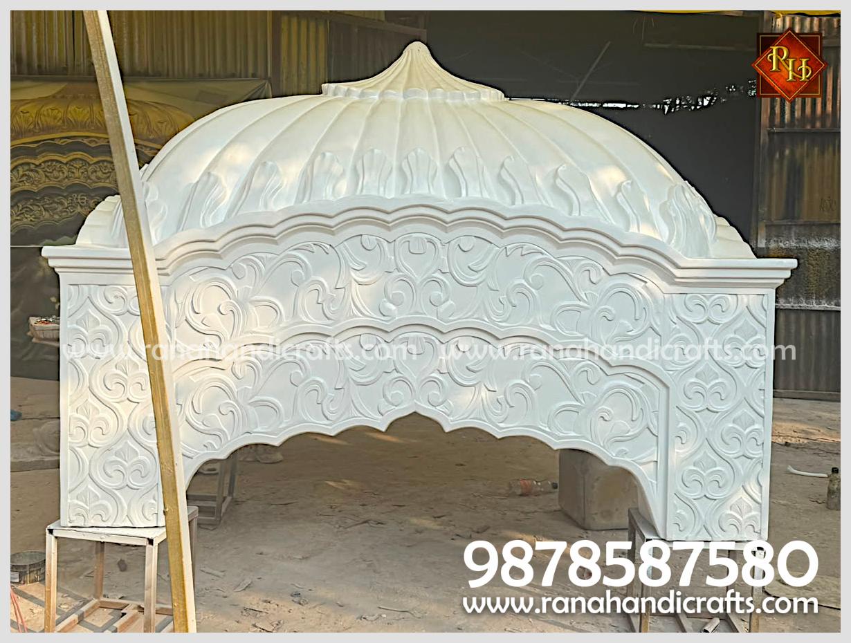 Painted in White: Front view of the white Palki Sahib dome, showcasing the ornate craftsmanship