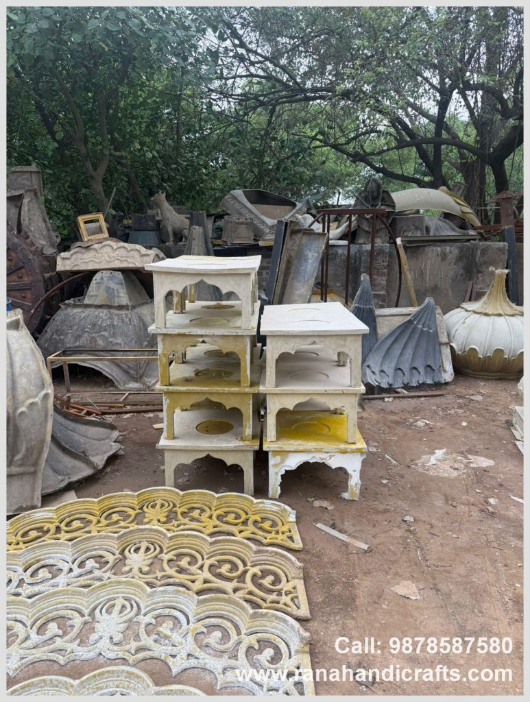 Stacked Palki Sahib structures and decorative panels being made by Rana Handicrafts International using high quality silicon fiber