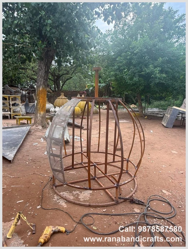 Frame structure with wire mesh for a 6ft dome being built by Rana Handicrafts International using high quality silicon fiber