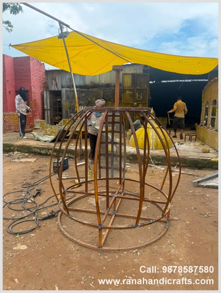 Metal frame structure for a 6ft dome being manufactured by Rana Handicrafts International using high quality silicon fiber