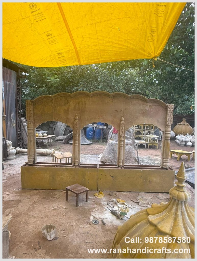 Ornate Kirtan-Screen for a Gurdwara Sahib in the USA, under production in the workshop by Rana Handicrafts International using high quality silicon fiber