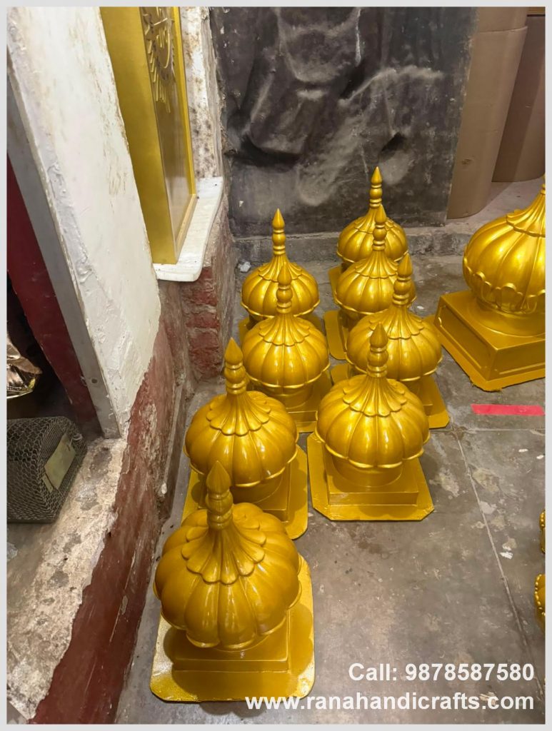 Another perspective of the batch of various sized golden domes (8inch, 1ft, 1ft 6inch) for the UK, manufactured by Rana Handicrafts International using high quality silicon fiber