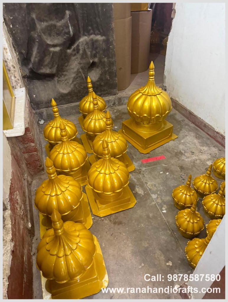 Batch of newly manufactured golden domes of various sizes (8inch, 1ft, 1ft 6inch) for the UK, made by Rana Handicrafts International using high quality silicon fiber