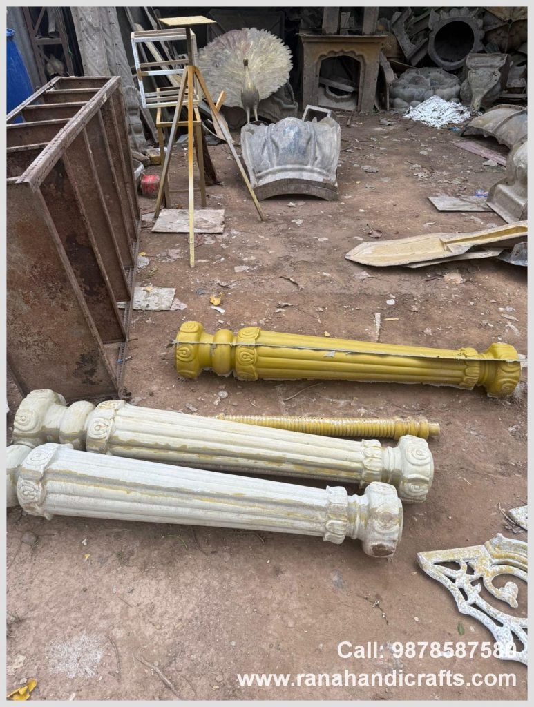 Various sizes of pillars and small domes being manufactured by Rana Handicrafts International using high quality silicon fiber