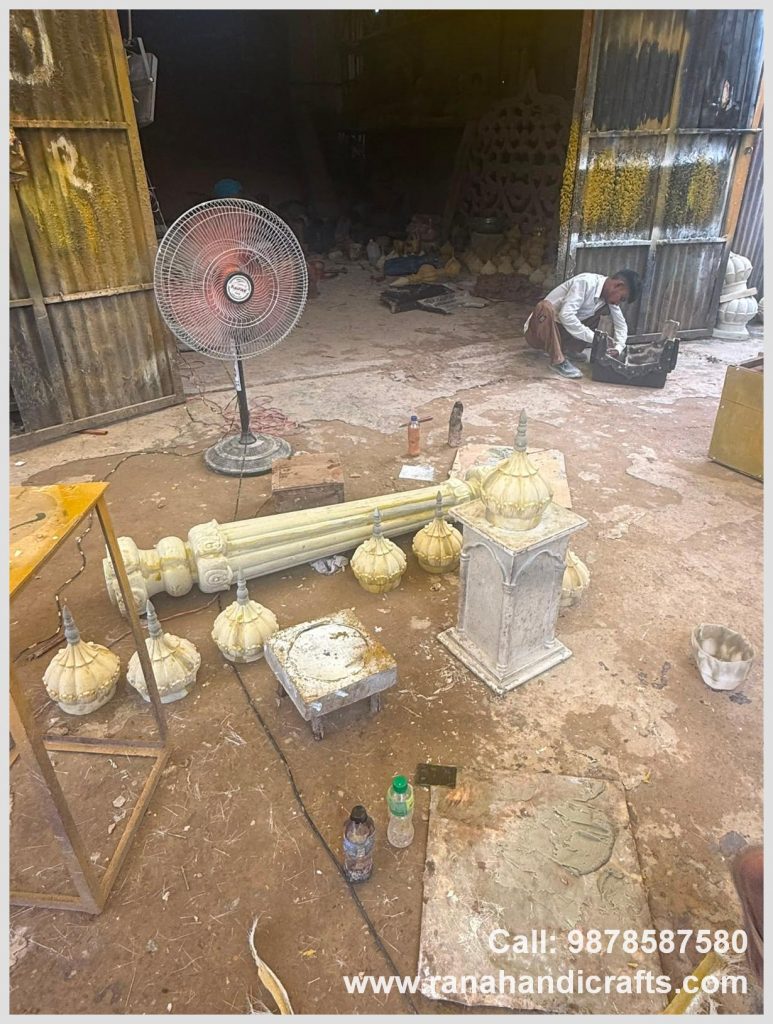 Various sizes of pillars and components being manufactured by Rana Handicrafts International using high quality silicon fiber