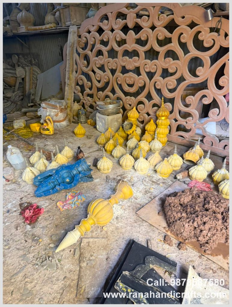 Small 8inch Palki Sahib domes and decorative pieces in production by Rana Handicrafts International using high quality silicon fiber
