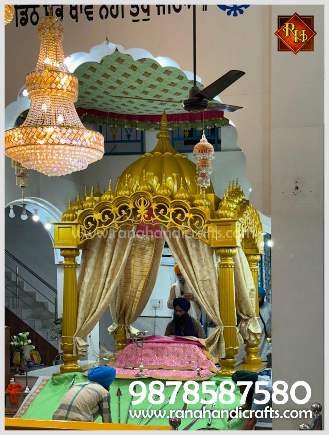 Majestic silicon fiber Palki Sahib PK5-A installed in the diwan hall of Gurudwara Singh Sabha at Dera Bassi, Punjab by Rana Handicrafts International