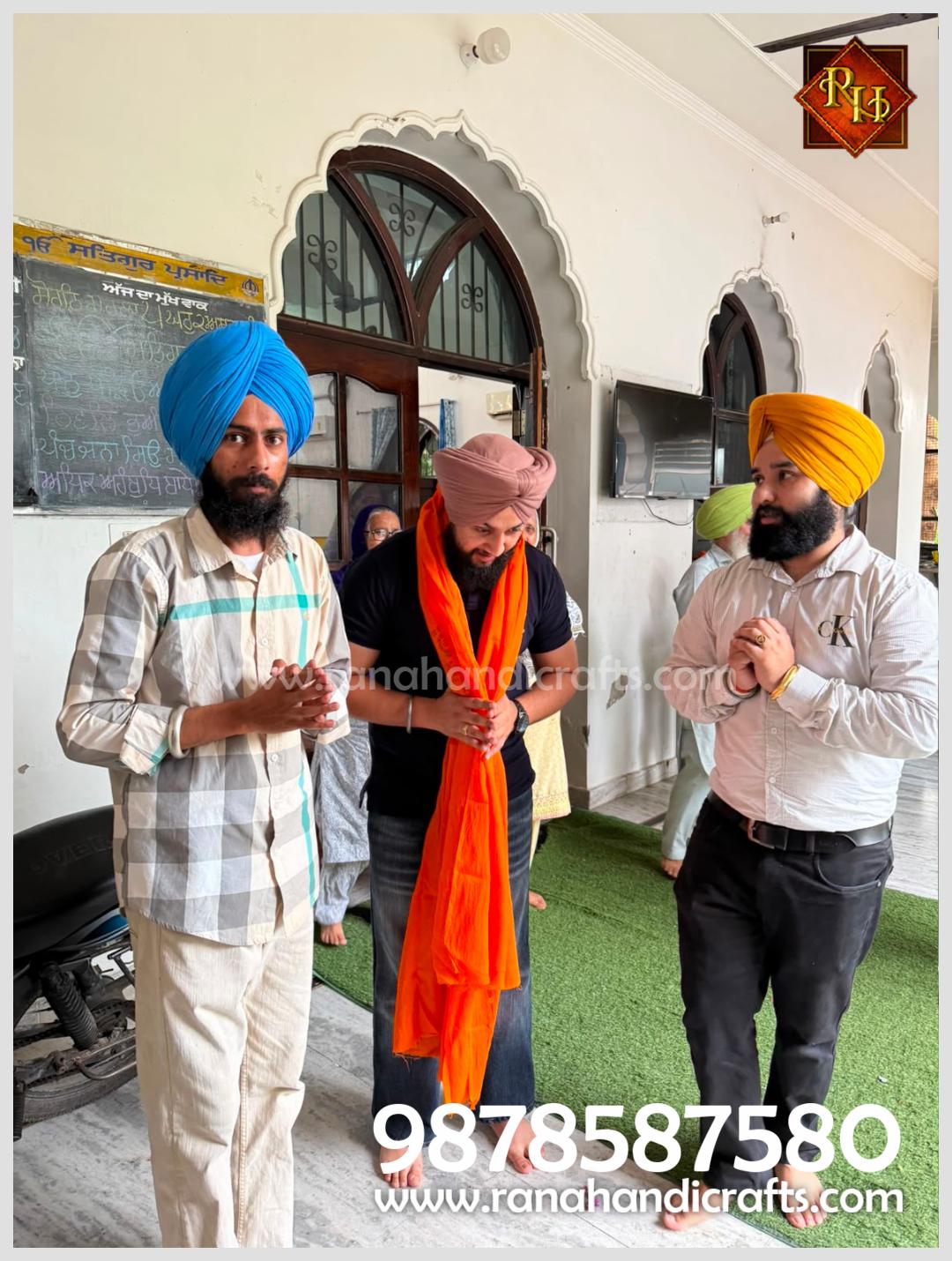 Jathedar and Singh Sabha members honoring Uday Veer Singh Rana with Ardaas and Saropa at Gurudwara Singh Sabha Dera Bassi.