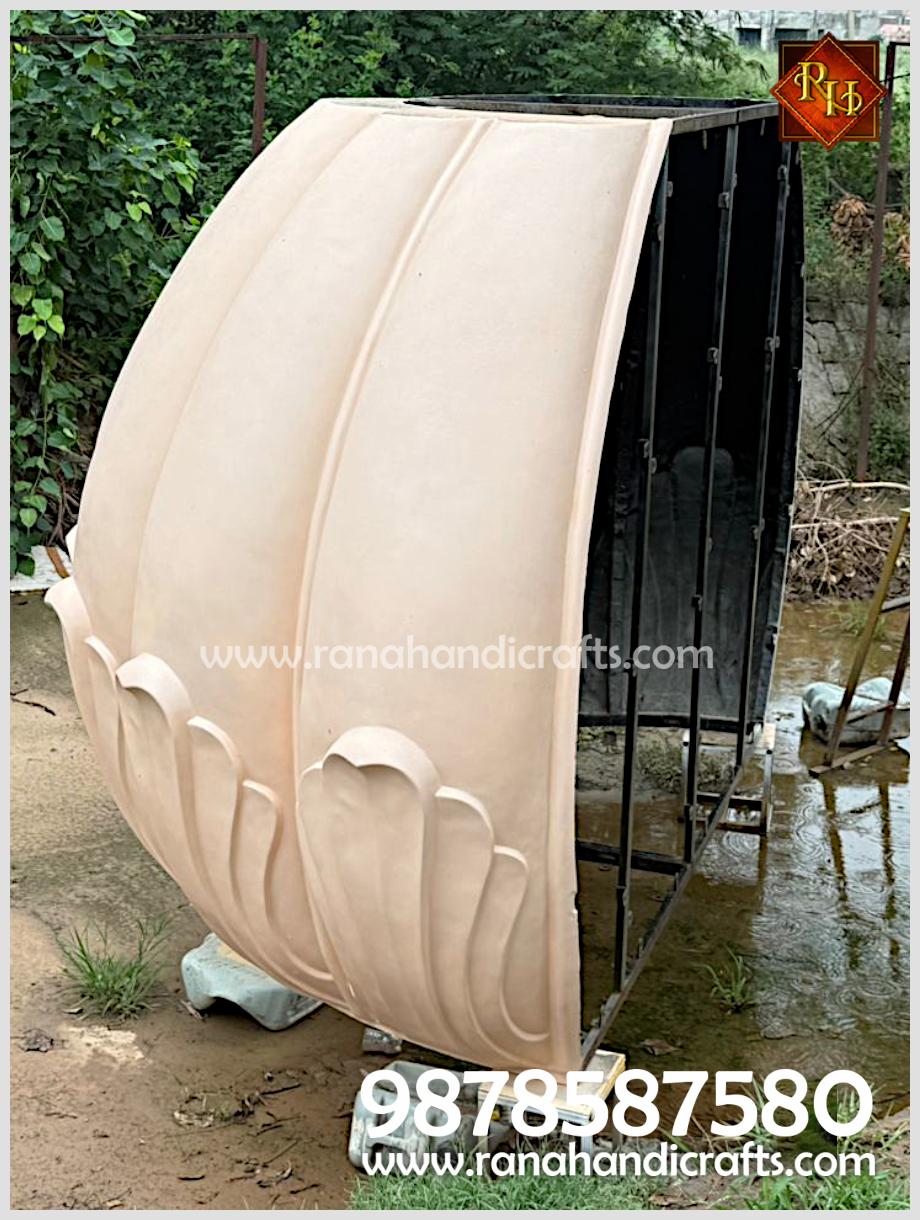 A sectional panel of the 14ft diameter dome mounted on a support frame during production by Rana Handicrafts International.