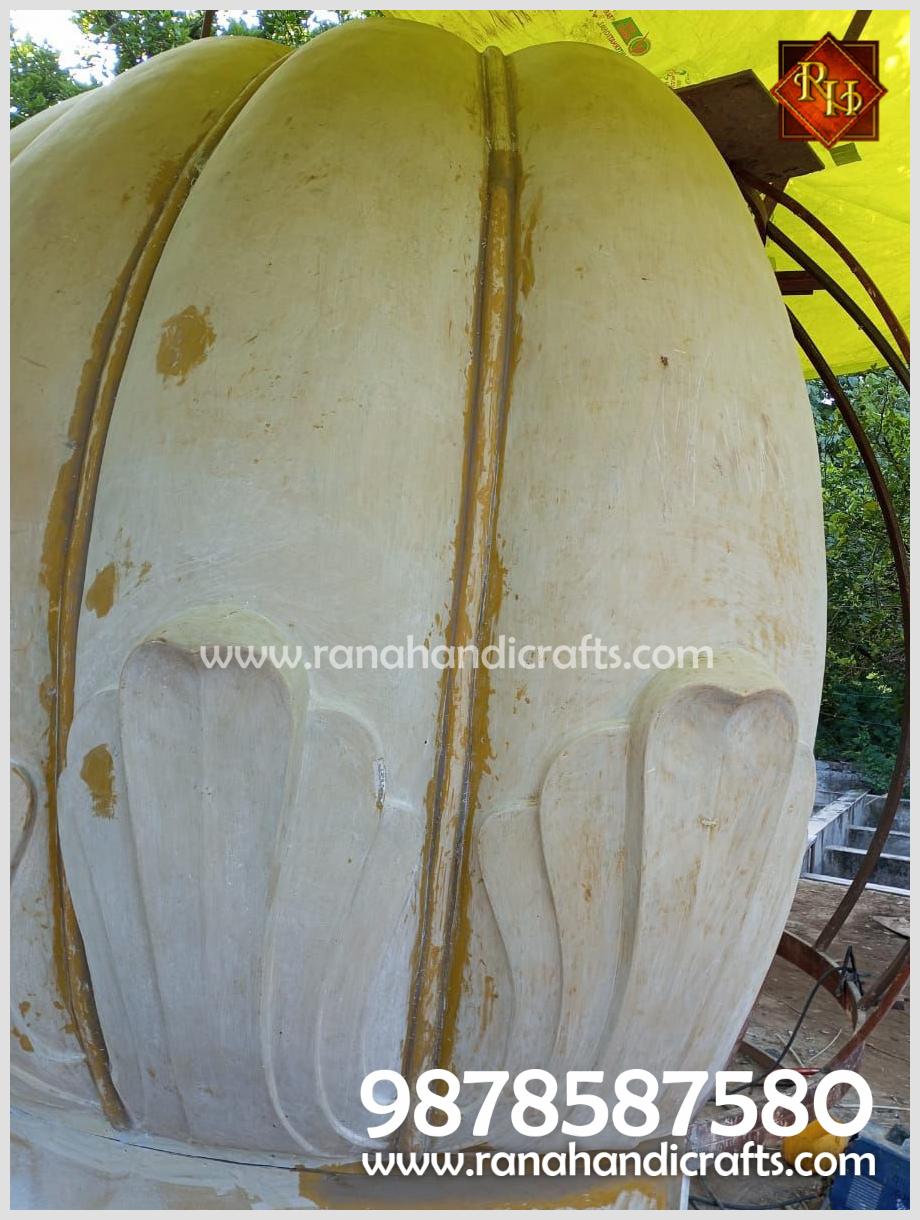 Close-up view of the surface finishing and joint work on the 14ft diameter dome created by Rana Handicrafts International.