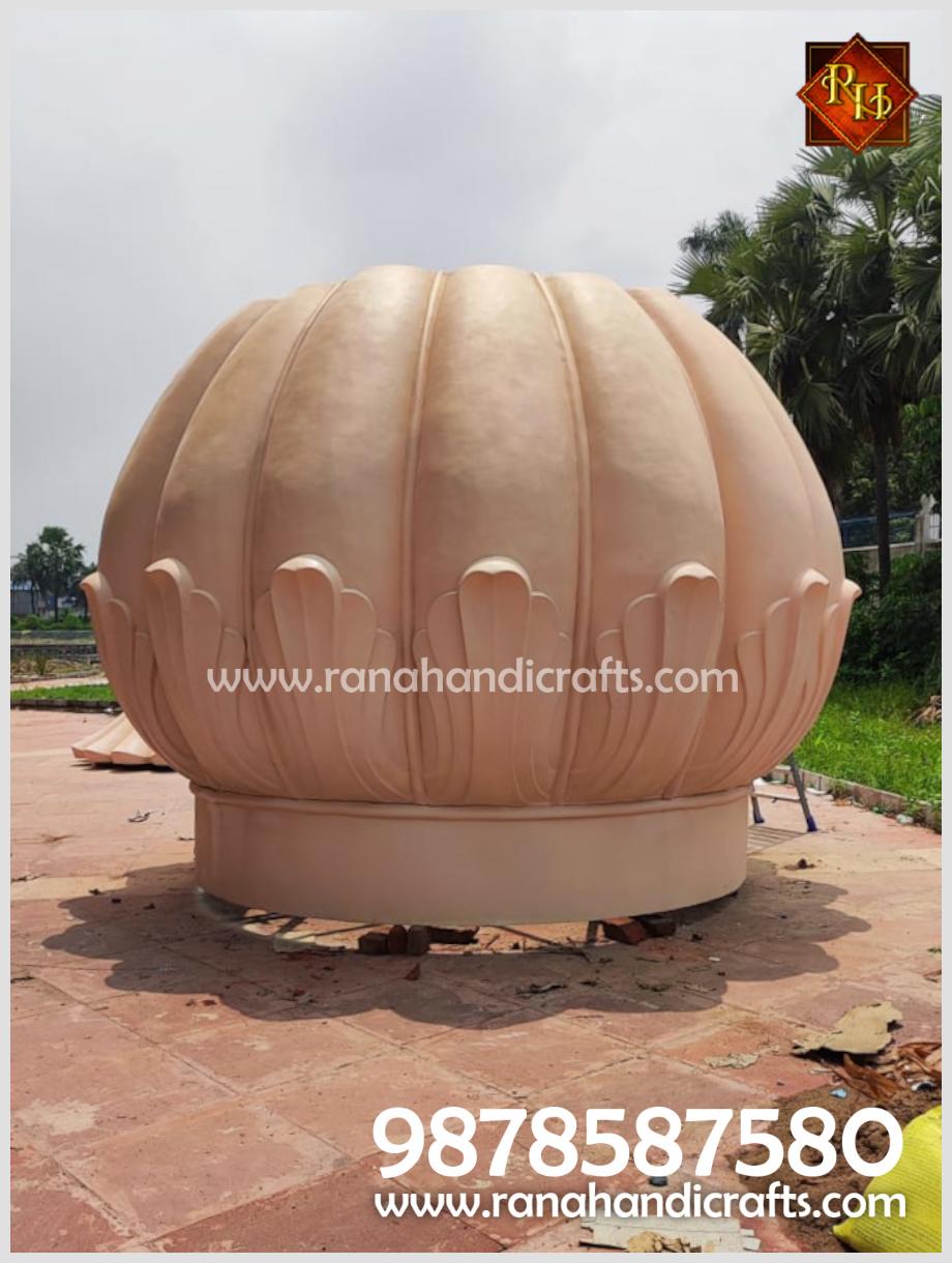 Completed 14ft diameter dome piece outdoors at the workshop, crafted by Rana Handicrafts International for the Sikh Library in Bihar.