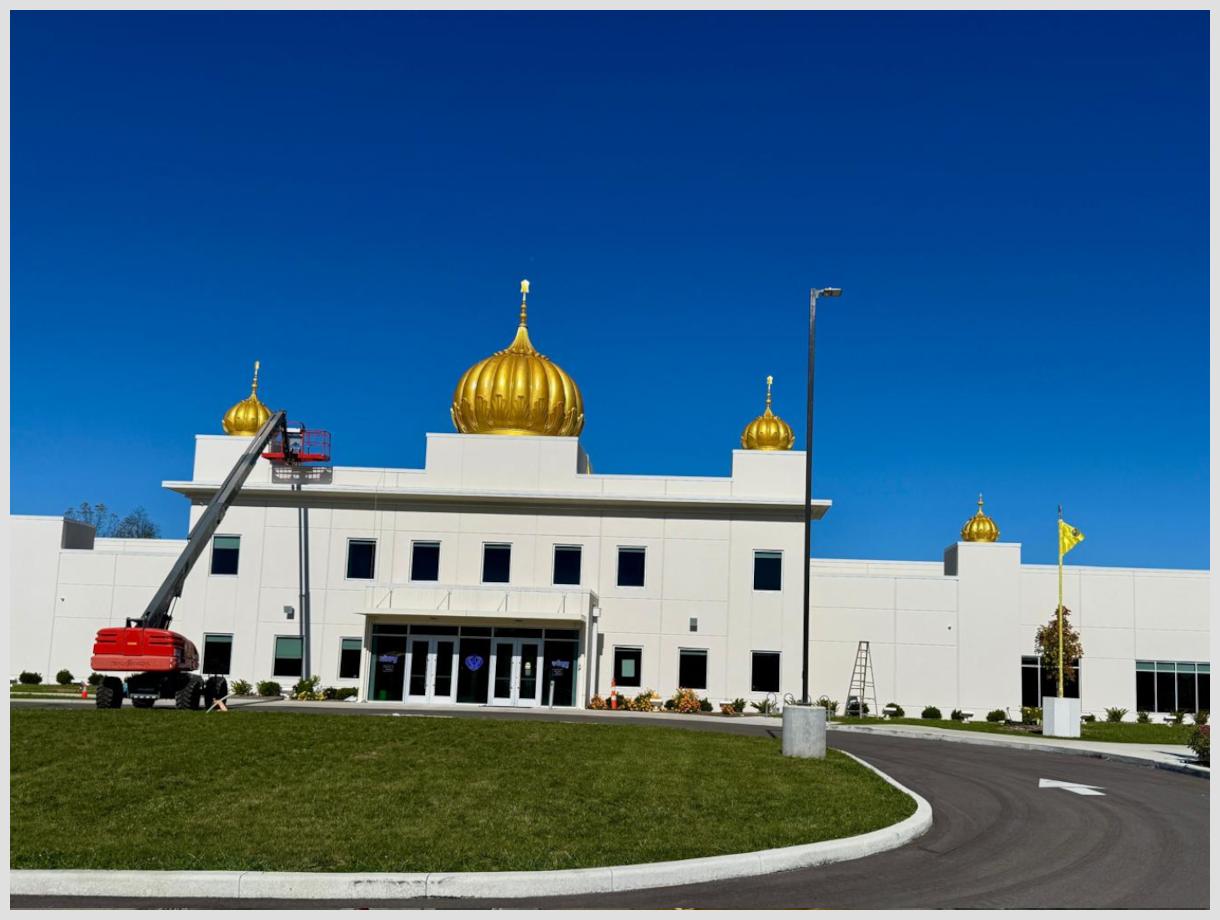 Installation of 20ft Dome and 9ft Domes Completed at Sikh Satsang of Indianapolis: Photo Courtesy Harpreet Singh Sandhu Ji